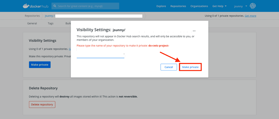 Docker Hub Repository Make Private