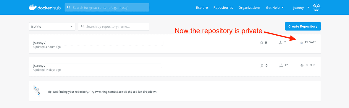 Docker Hub Repositories with Private