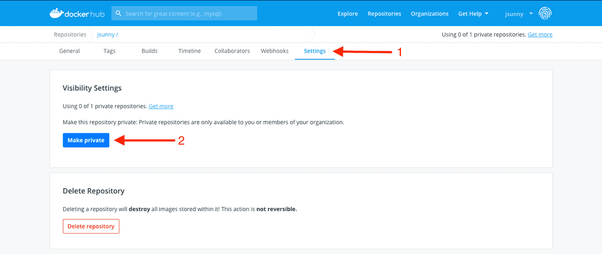 Docker Hub Repository Settings